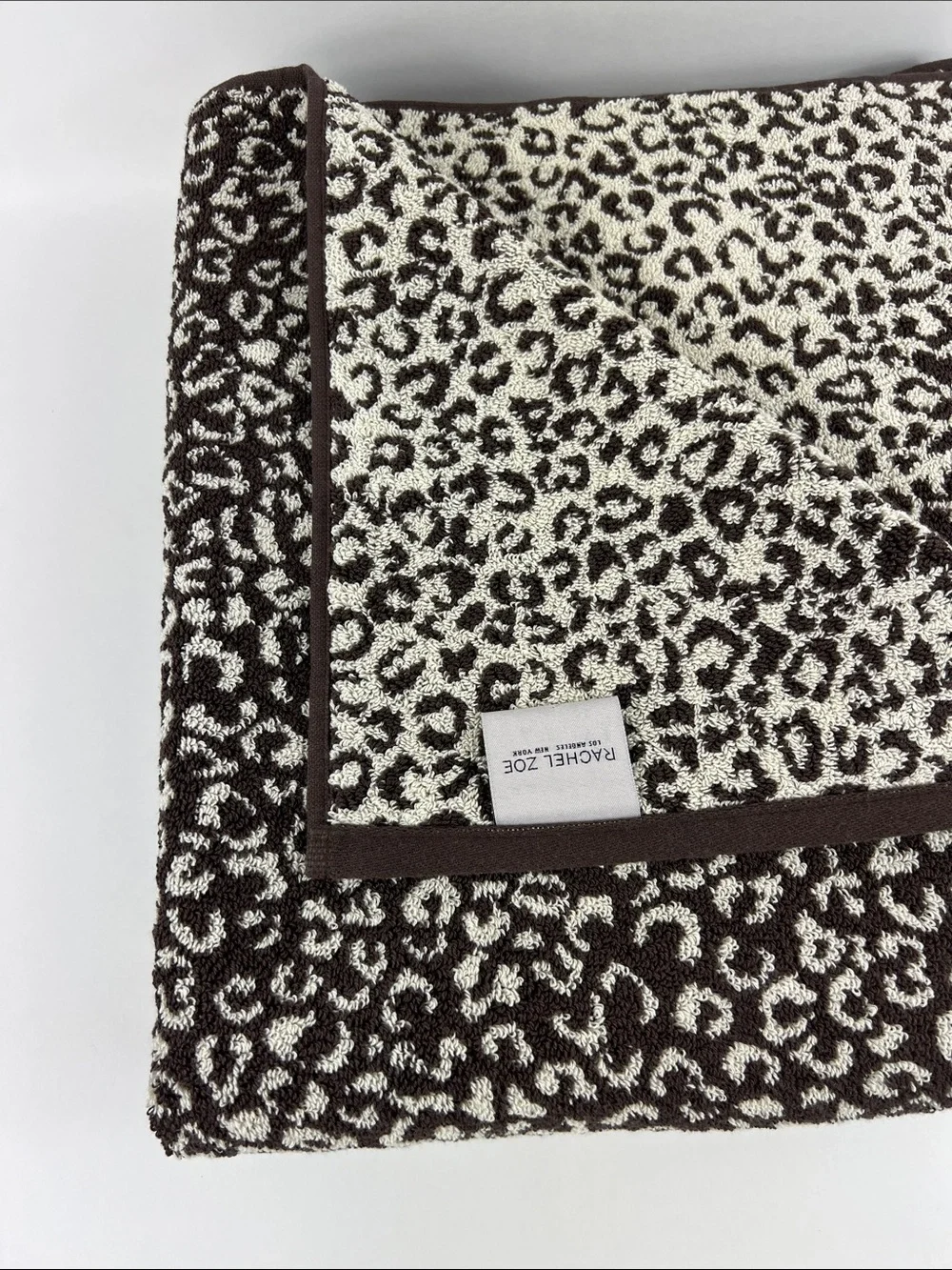 Rachel Zoe Bath Towels Leopard Print Dark Brown and Cream 100% Cotton 8 Pc NEW